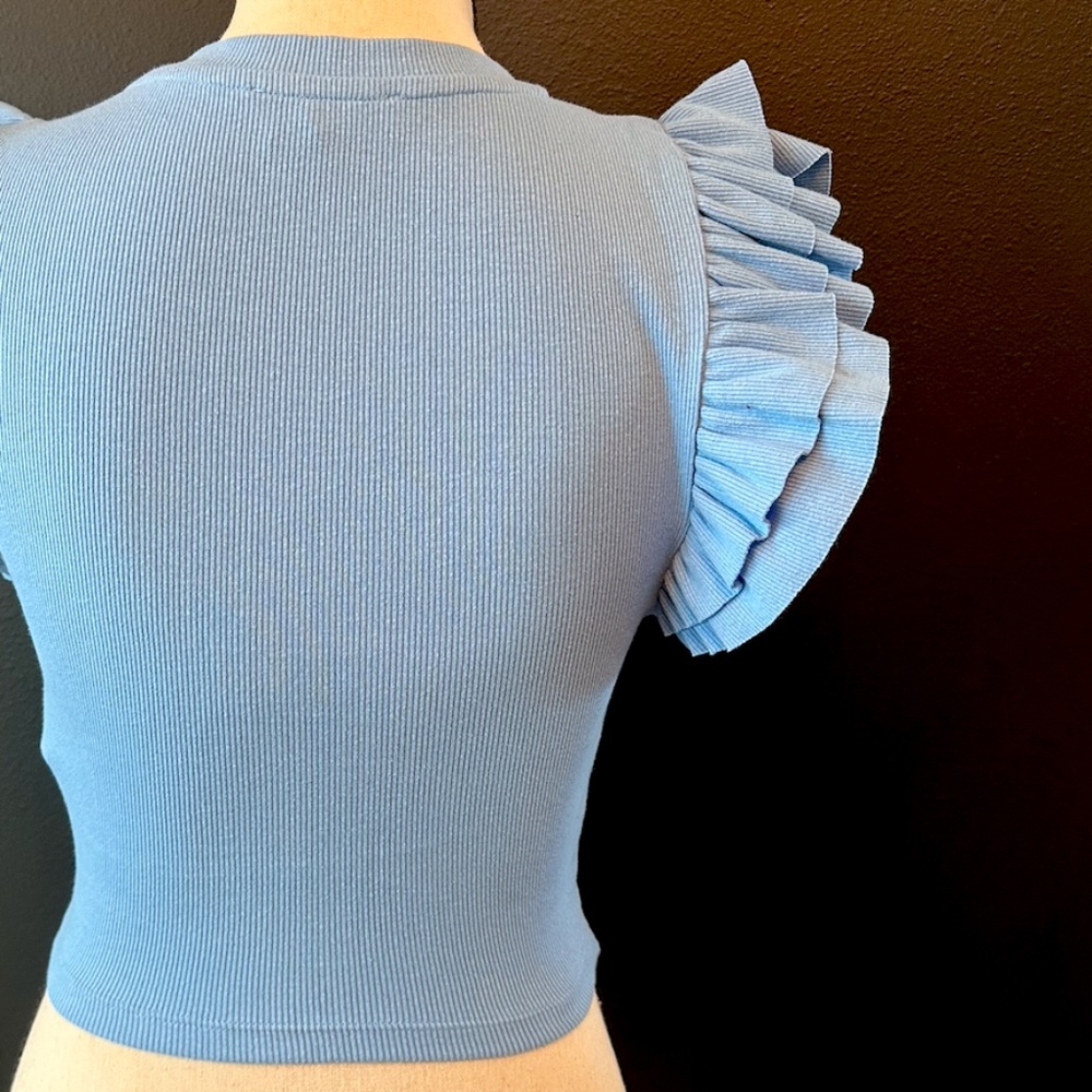 ZARA Blue Ruffle Sleeve Top - Picture 5 of 8